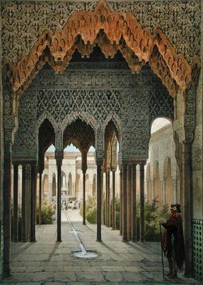 The Court of the Lions, the Alhambra, Granada, 1853 (coloured litho) de Leon Auguste Asselineau