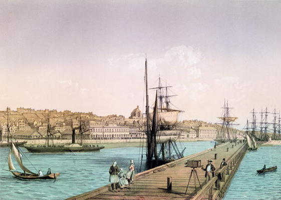 View of the Port of Boulogne, from a series entitled 'La France de Nos Jours', 1856 (colour litho) de Leon Auguste Asselineau