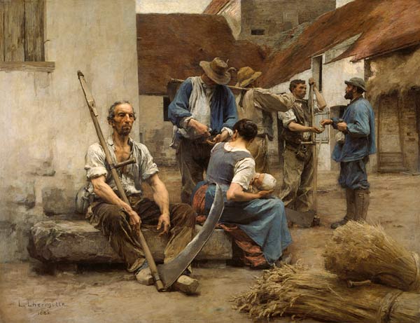 The Harvesters' Pay, after the original of 1882 (colour litho) de Leon Augustin Lhermitte