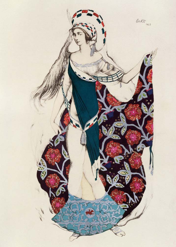 Costume design for a woman, from Judith, 1922 (colour litho) de Leon Nikolajewitsch Bakst