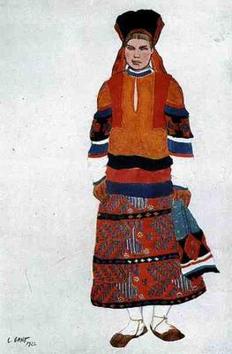 Costume design for a Peasant Girl, 1922 (colour litho) de Leon Nikolajewitsch Bakst