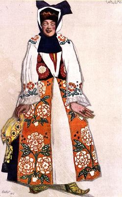 Costume design for a peasant woman, from Sadko, 1917 (colour litho) de Leon Nikolajewitsch Bakst