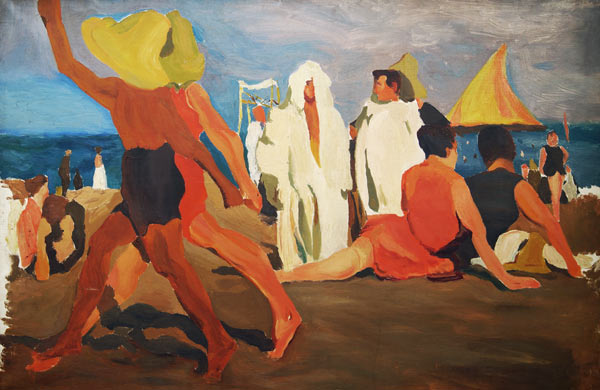 Bathers on the Lido, Venice (Serge Diaghilev and Vaslav Nijinsky on the Beach) de Leon Nikolajewitsch Bakst