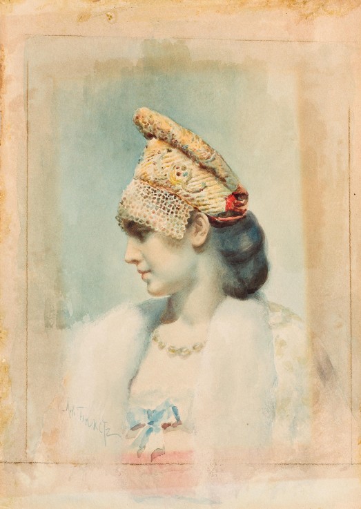 Portrait of a Girl Wearing a Kokoshnik de Leon Nikolajewitsch Bakst