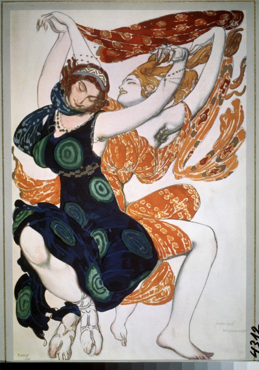 Two Béotiennes. Costume design for the ballet Narcisse by N. Tcherepnin de Leon Nikolajewitsch Bakst