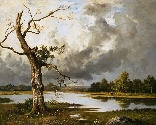 French riverside with a dying tree. de Léon Richet