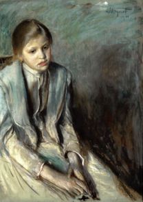 Portrait of a dreamy girl de Leon Wyczolkowski