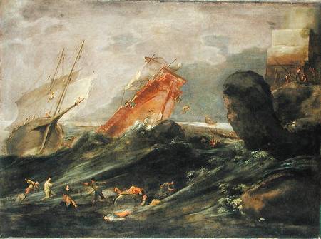 Shipwreck on a Rocky Shore de Leonard Bramer