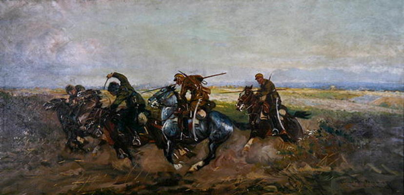 Polish Lancers attacking Russians, 1920 (oil on canvas) de Leonard Winterowski