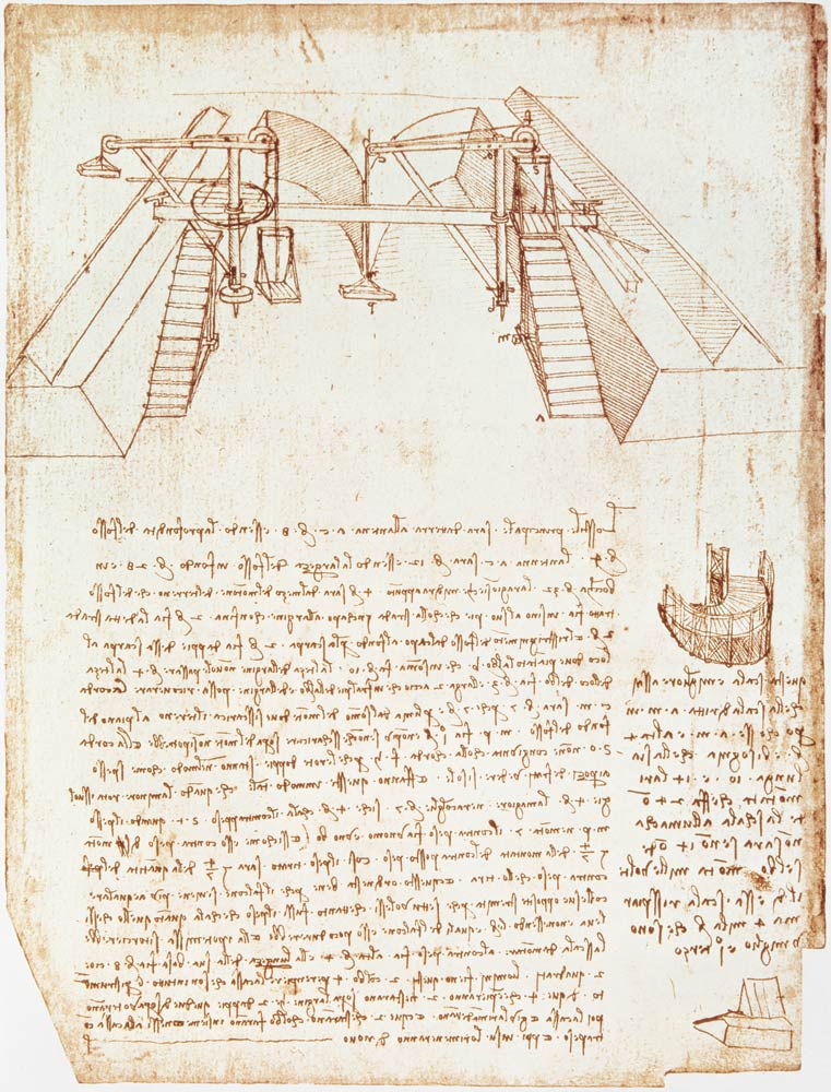 Facsimile of Codex Atlanticus 363vb Pulley System for the Construction of a Staircase (original copy de Leonardo da Vinci