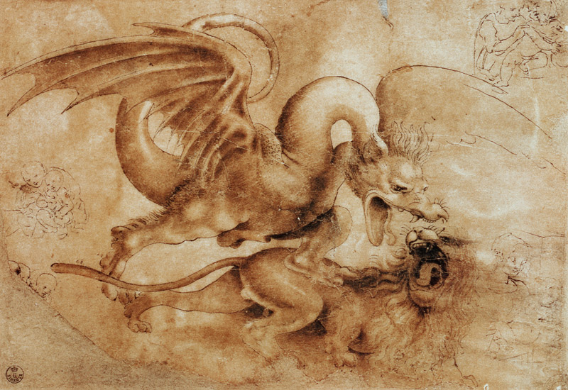 Fight between a dragon and a lion de Leonardo da Vinci