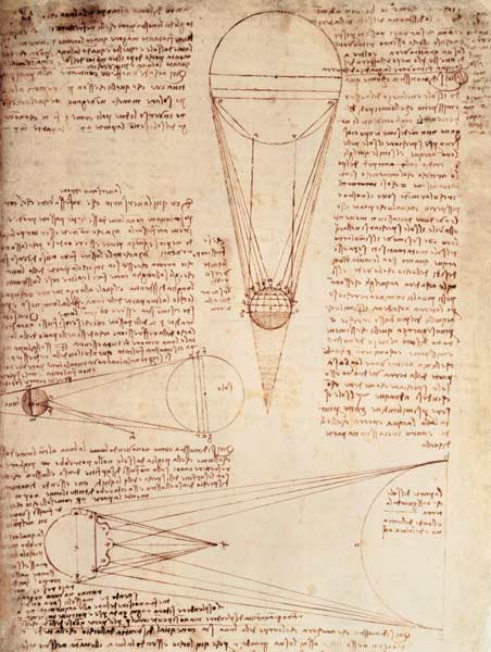 Codex Leicester f.1r: notes on the earth and moon, their sizes and relationships to the sun de Leonardo da Vinci