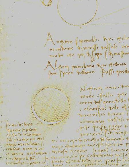 Codex Leicester. Folio 2 recto showing the outer luminosity of the moon (lumen cinerum) de Leonardo da Vinci