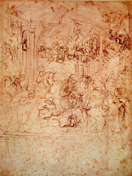 Compositional sketch for The Adoration of the Magi de Leonardo da Vinci