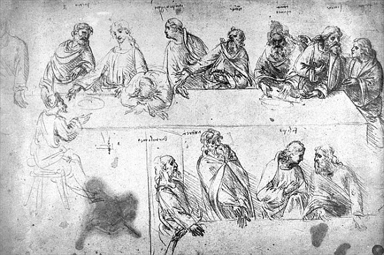 Preparatory drawing for the Last Supper (sepia ink on linen paper) de Leonardo da Vinci
