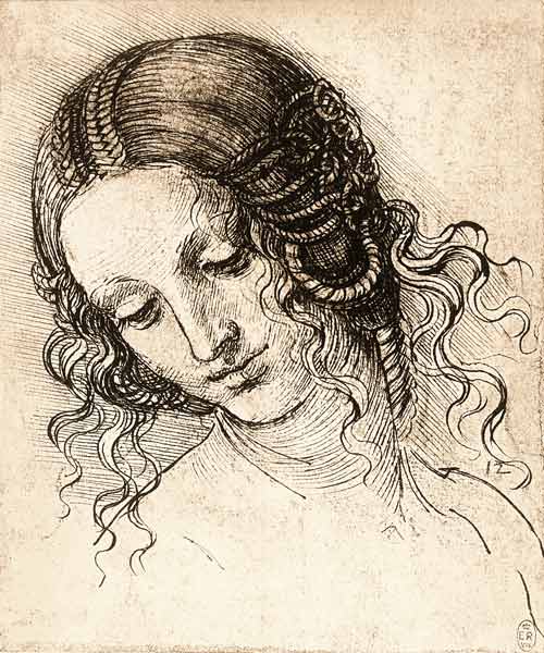 Studienblatt mit weiblichem Kopf (Leda) de Leonardo da Vinci