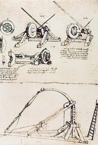 Study for catapults (pen & ink on paper) de Leonardo da Vinci