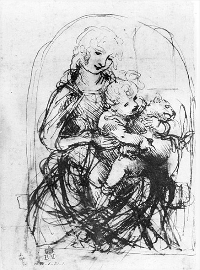 Study for a Madonna with a Cat, c.1478-80 (pen and ink over stylus underdrawing on paper) de Leonardo da Vinci