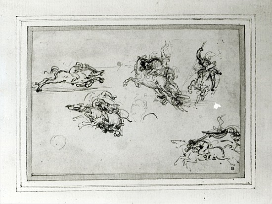 Study of Horsemen in Combat, 1503-4 (pen and ink on paper) de Leonardo da Vinci