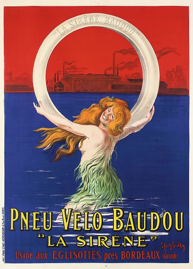 Poster advertising 'La Sirene' bicycle tires manufactured by Pneu Velo Baudou de Leonetto Cappiello