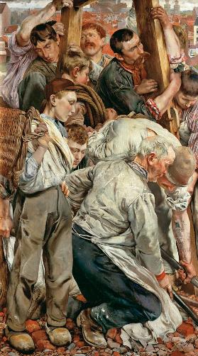 The Men, left panel from The Age of the Worker (oil on canvas) 