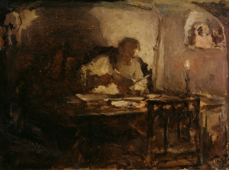 Leo Tolstoy in his Study room de Leonid Ossipowitsch Pasternak