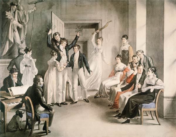 Franz Schubert (1797-1828). Party game of the Schubertians in Atzenbrugg de Leopold Kupelwieser