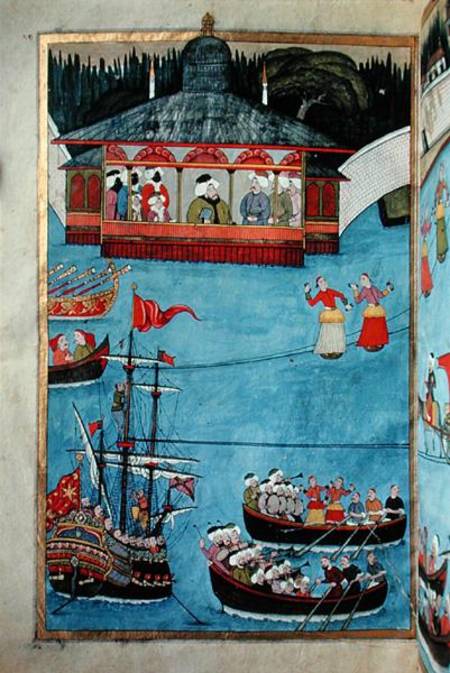 TSM A.3593 Nautical Festival before Sultan Ahmed III (1673-1736) from 'Surname' by Vehbi de Levni