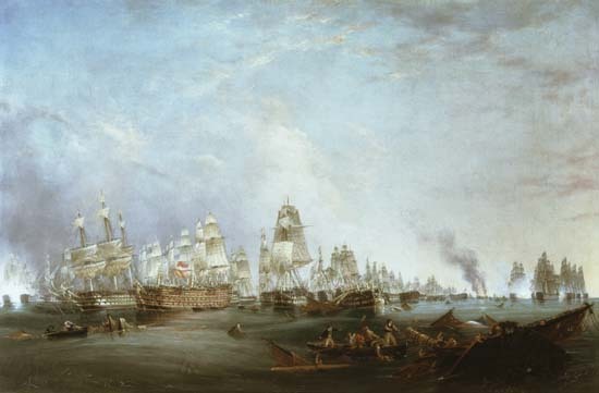 Surrender of the 'Santissima Trinidad to Neptune, The Battle of Trafalgar, 3pm de Lieutenant Robert Strickland Thomas