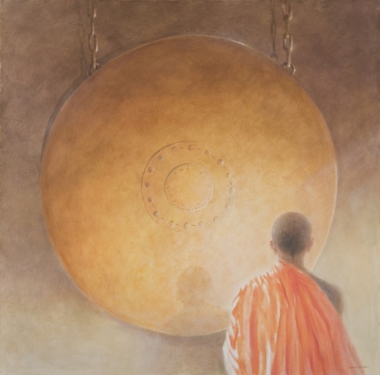 Young Buddhist Monk and Gong, Bhutan de Lincoln  Seligman