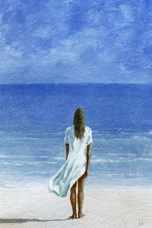 Girl on beach, 1995 (watercolour on paper)  de Lincoln  Seligman