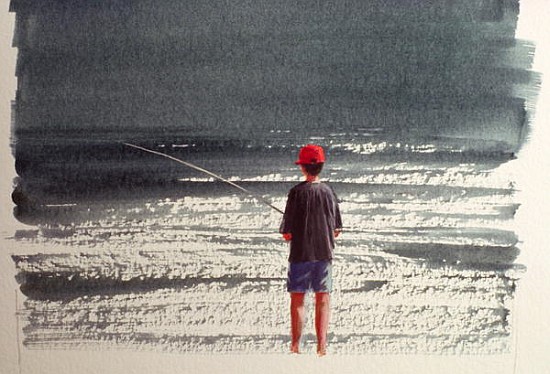 Henry Fishing, Alps, 1990 (acrylic on paper)  de Lincoln  Seligman