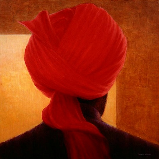 Red Turban on Amber, Deoghar (oil on canvas)  de Lincoln  Seligman