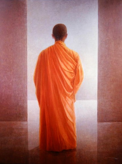 Young Monk, back view, Vietnam (oil on canvas)  de Lincoln  Seligman