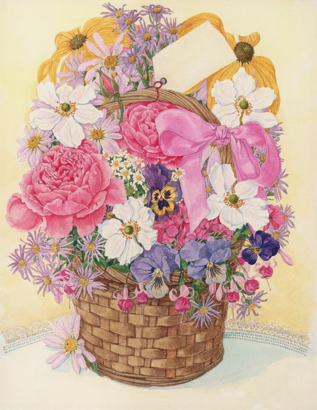 Basket of Flowers, 1995 (w/c on paper)  de Linda  Benton