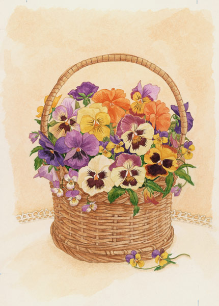 Basket of Pansies, 1998 (w/c on paper)  de Linda  Benton