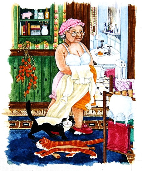 Grandma and 2 cats and nightdress de Linda  Benton
