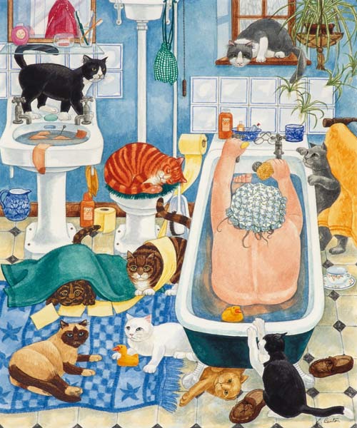 Grandma and 10 cats in the bathroom de Linda  Benton