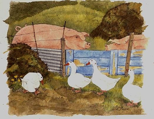 Pigs, Midden and Geese de Linda  Benton