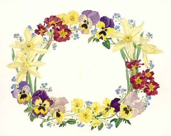 Spring Flower Oval, 1995 (w/c on paper)  de Linda  Benton