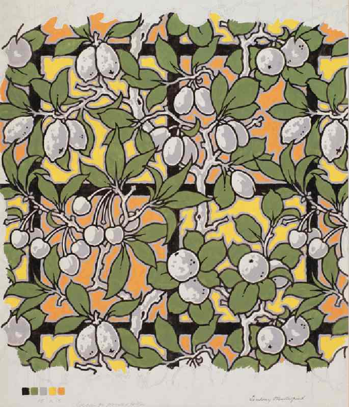 Mixed Fruit on Trellis, design for printed cotton, 20th century de Lindsay P. Butterfield