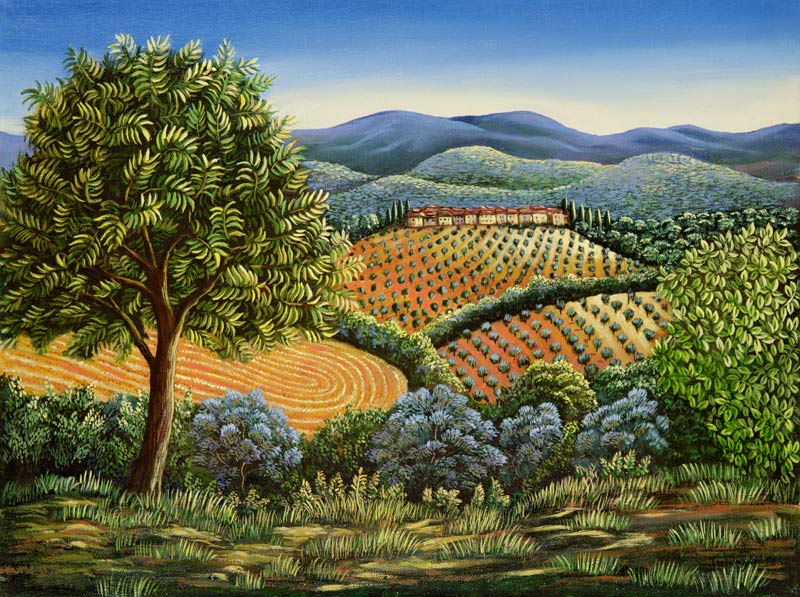 Tuscan hilltop village, 1990  de Liz  Wright