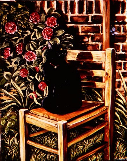 Black Cat on a Chair, 1983  de Liz  Wright