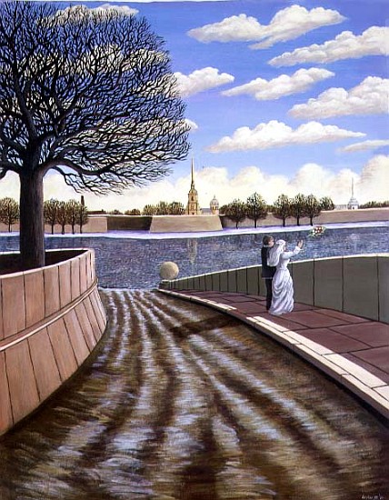 Dedication to the River Neva, St. Petersburg, 1990 (acrylic on paper)  de Liz  Wright