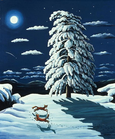 Foxes in Moonlight, 1989  de Liz  Wright