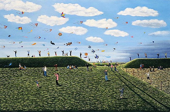 Kite Festival on Eggardon Hill, Dorset, 2007 (oil on canvas)  de Liz  Wright