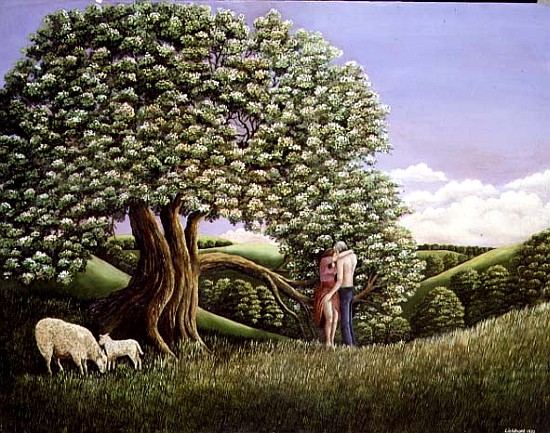 Lovers and a Hawthorn Tree, 1982 (panel)  de Liz  Wright