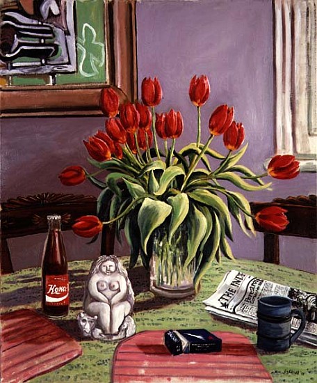 Still life of Tulips and Russian Coke, 1988  de Liz  Wright