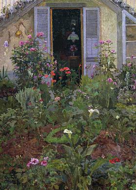 Triptych or Garden in bloom, 1907, by Llewelyn Lloyd (1879-1950), oil on canvas. Italy, 20th century