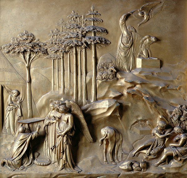 The Story of Isaac: Angels Prophesy the Birth of Isaac and the Angel staying Abraham's Sword, one of de Lorenzo  Ghiberti